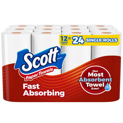 Scott Paper Towels, Choose-A-Sheet, 12 Double Rolls = 24 Regular Rolls (100 Sheets Per Roll)