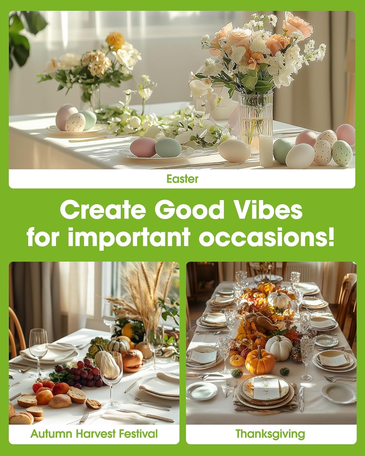 Pureegg Disposable Plastic Tablecloths - 10 Pack, 54 x 108 Inch, Leakproof & Sturdy for Parties, Weddings, Thanksgiving - Beige & Cream