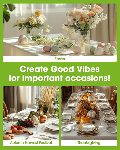 Pureegg Disposable Plastic Tablecloths - 10 Pack, 54 x 108 Inch, Leakproof & Sturdy for Parties, Weddings, Thanksgiving - Beige & Cream