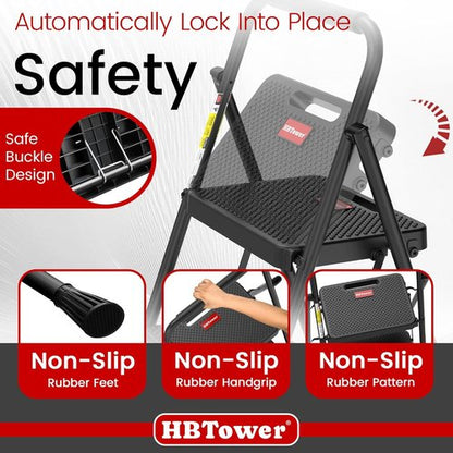 HBTower Step Ladder - Foldable 4-Step Stool with Wide Anti-Slip Pedal for Home Use