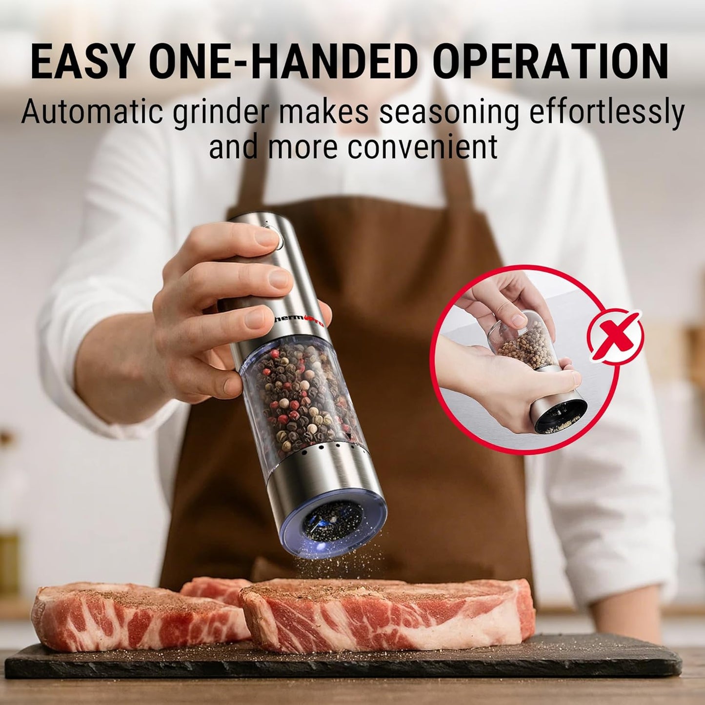 ThermoPro TP19H Digital Meat Thermometer - Ambidextrous Backlit Display | Rechargeable Salt & Pepper Grinder Set