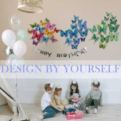OPSEAM 3D Butterfly Wall Decor - 72 PCS Magnetic Stickers for Party Decorations | Blue