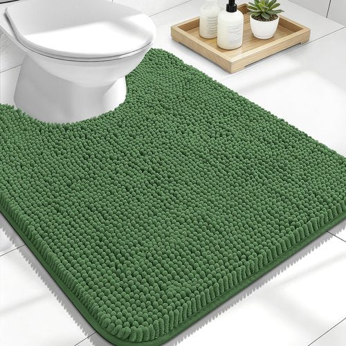 OLANLY Toilet Rugs U-Shaped 24x20, Extra Soft Absorbent Chenille Contour Bathroom Rugs for Toilet, Dry Quickly, Machine Washable, Non-Slip Bath Mat, Olive Green