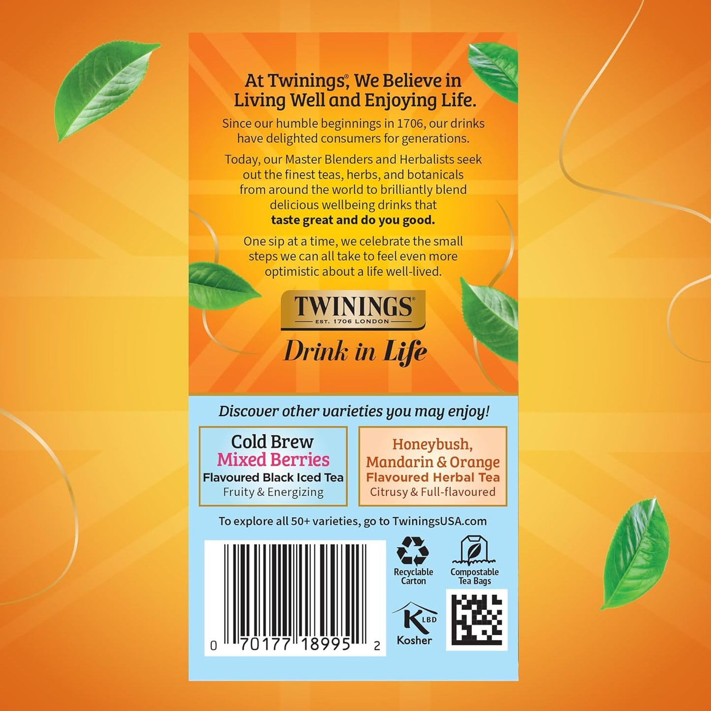 Twinings Peach Cold Brew Iced Tea Bags - Unsweetened Flavored Black Tea, Caffeinated | 20 Count (Pack of 6)