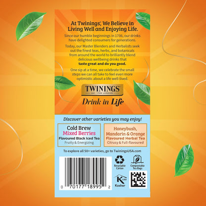 Twinings Peach Cold Brew Iced Tea Bags - Unsweetened Flavored Black Tea, Caffeinated | 20 Count (Pack of 6)