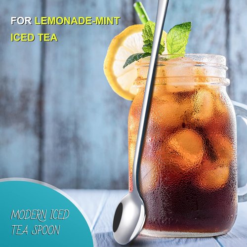 Hiware Iced Tea Spoon Set - 9-Inch Long Handle Stainless Steel Coffee & Ice Cream Spoons | Set of 4