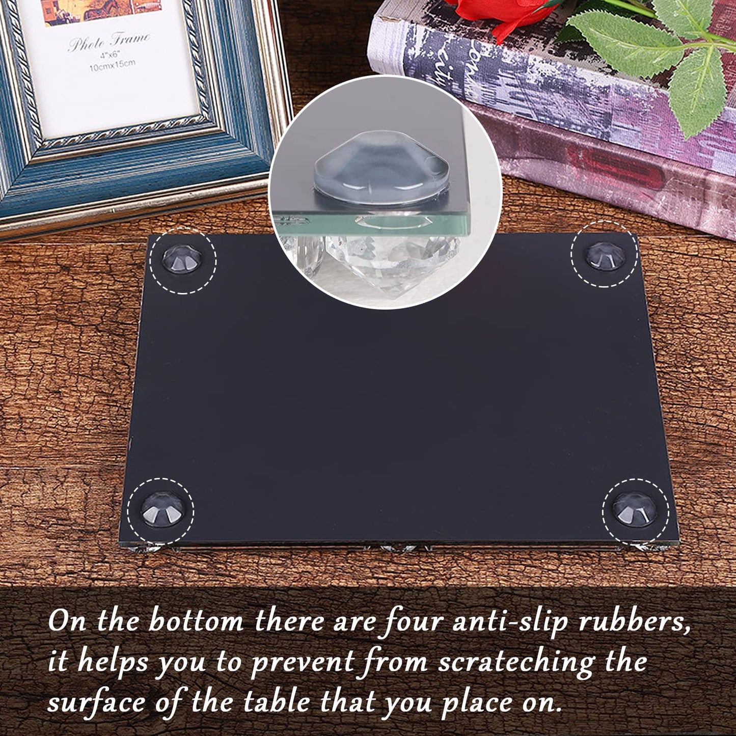 Mirror Crystal Perfume Tray,Crushed Diamond Filled Crystal Glass Vanity Tray,Jewelry Trinket Holder,Decorative Tray for Home,Party,Hotel Banquet