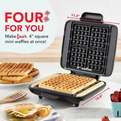 Dash No-Drip Waffle Maker - Make Four Perfect Waffles at Once - Dual Nonstick Plates & Quick Heat-Up - Silver
