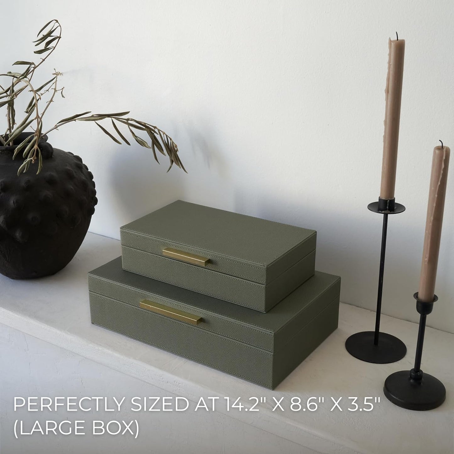 ZICOTO Decorative Storage Boxes - Set of 2 Stylish PU Leather Organizers for Bookshelf Decor | Safely Store Photos & Keepsakes