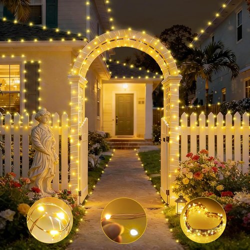 KNONEW 600 LED Outdoor Fairy Lights - Waterproof Christmas Lights with 8 Modes | 203FT Warm White