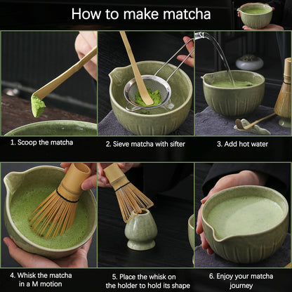 TANG PIN Matcha Whisk Set, 15 OZ Matcha Bowl, Matcha Whisk and Stand, Scoop, Spoon, Sifter, Coaster, Cleaning Brush and Tea Towel, 10 Pcs Perfect Matcha Kit for Matcha Tea Ceremony