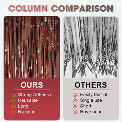 Voircoloria Brown Foil Fringe Backdrop Curtains - 3 Pack Tinsel Streamers for Parties | 3.3 x 8.2 ft
