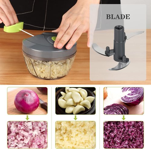 Cambom Manual Food Chopper - BPA-Free Vegetable Cutter for Onions, Fruits & Nuts | 500ml Gray