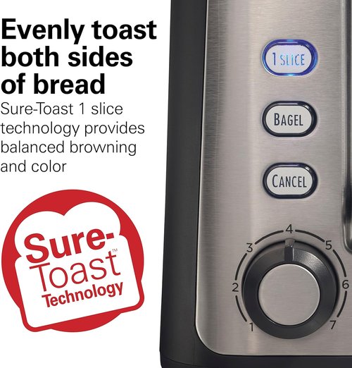 Hamilton Beach Gourmet 2-Slice Toaster - Extra Long & Wide Slots, 7 Browning Levels, Matte Black & Stainless Steel