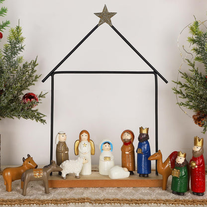 Juegoal Christmas Nativity Sets, Set of 13 Mini Nativity Scene Resin Figurines, Xmas Holy Family Table Ornaments Religious Holiday Party Supplies Collection Gifts Mantle Shelf Centerpieces Decorations