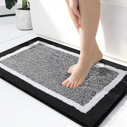 OLANLY Microfiber Bath Rugs - Extra Soft, Absorbent & Non-Slip | 24x16 Black Quick-Dry Shaggy Mats