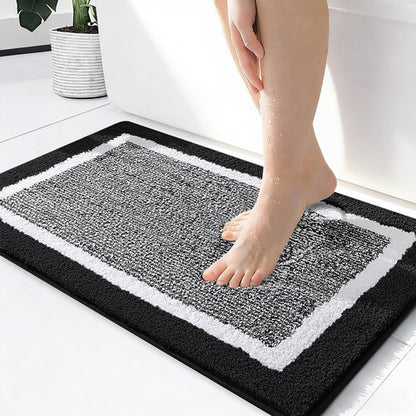 OLANLY Bathroom Rugs 24x16, Extra Soft and Absorbent Microfiber Bath Mat, Non-Slip, Machine Washable, Quick Dry Shaggy Bath Carpet, Suitable for Bathroom Floor, Tub, Shower (Small, Black)