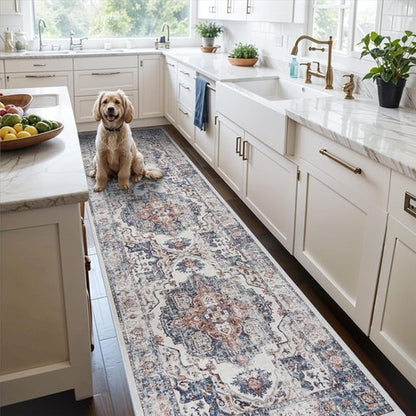 Hallway Washable Runner Rug - Vintage Soft Non-Slip Indoor Carpet for Kitchen & Entryway | 3x10, Brick