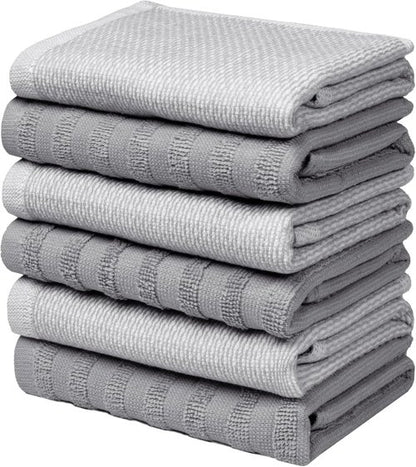 Bumble Premium Dish Cloths - Highly Absorbent 100% Natural Cotton | 13"x13" | 6 Pack - Soft Grey Terry Set