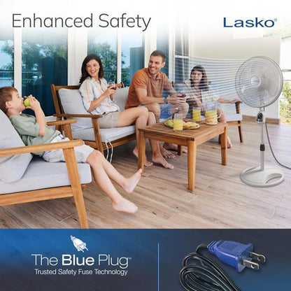 Lasko 16-Inch Oscillating Pedestal Stand Fan - Adjustable Height, Timer & Remote Control | Ideal for Home & Office