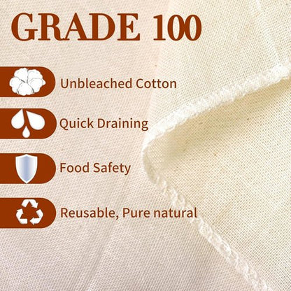 Grade 100 Cheese Cloths by [Brand Name] - 10 Pcs Unbleached Cotton Straining Cloths | 20x20 Inch for Yogurt, Juice, and Cooking