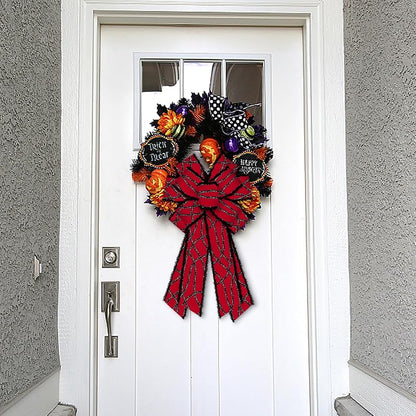 Red Halloween Wreath Bow with Velvet Finish - Large Decorative Thanksgiving & Door Decor