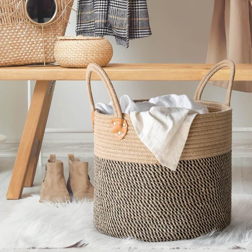 CHICVITA Wicker Laundry Basket - Stylish Storage Solution With Handles | 14" X 14" X 12" for Blankets, Toys, Clothes