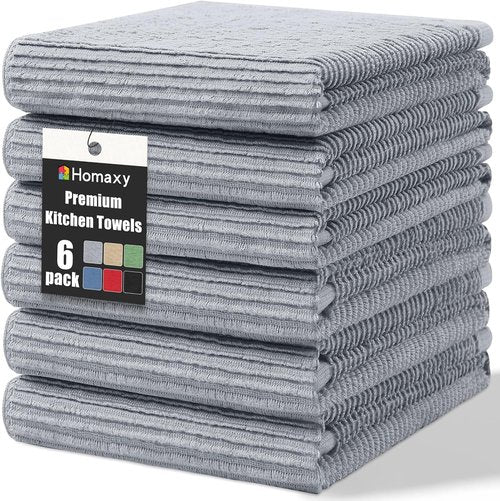 Homaxy Premium Kitchen Towels - Ultra Absorbent 100% Cotton Hand Towels | 6 Pack, 18"x28", Grey