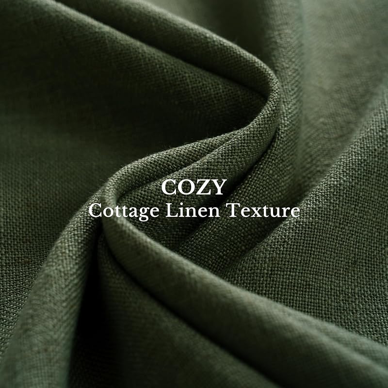 Olive Green Linen Curtains 84 Inch - 2 Panels, Privacy & Light Filtering