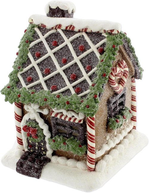 Bridge Collection Lighted Gingerbread House Figurine - Festive Christmas Tabletop Accent with Peppermint Roof