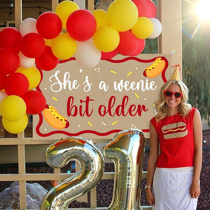 Hot Dog Banner Backdrop - Birthday Party Decor, Waterproof High-Gloss Poster