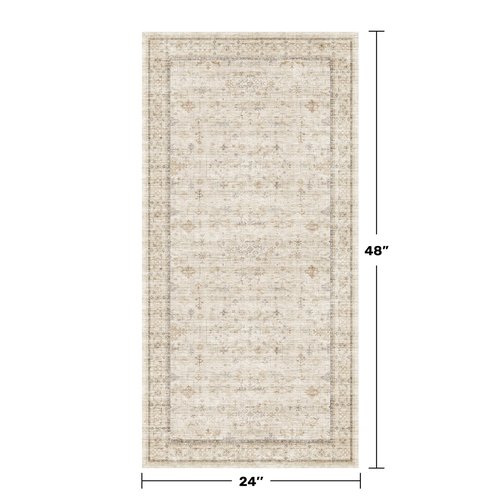 Washable 2x4 Beige Bathroom Rugs, Farmhouse Small Rugs for Entryway, Geometric Floral Design Non Slip Kitchen Floor Mats, Modern Home Décor, Low Pile & Soft Stain Resistant Carpet