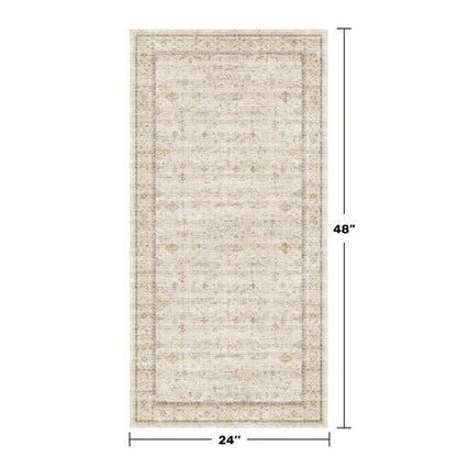 Washable 2x4 Beige Bathroom Rugs, Farmhouse Small Rugs for Entryway, Geometric Floral Design Non Slip Kitchen Floor Mats, Modern Home Décor, Low Pile & Soft Stain Resistant Carpet