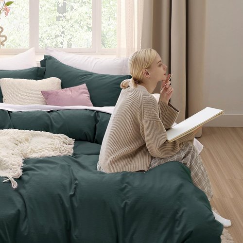Bedsure Forest Green Duvet Cover Set - Extra Soft Twin/Twin XL Bedding with Zipper Closure & Pillow Sham