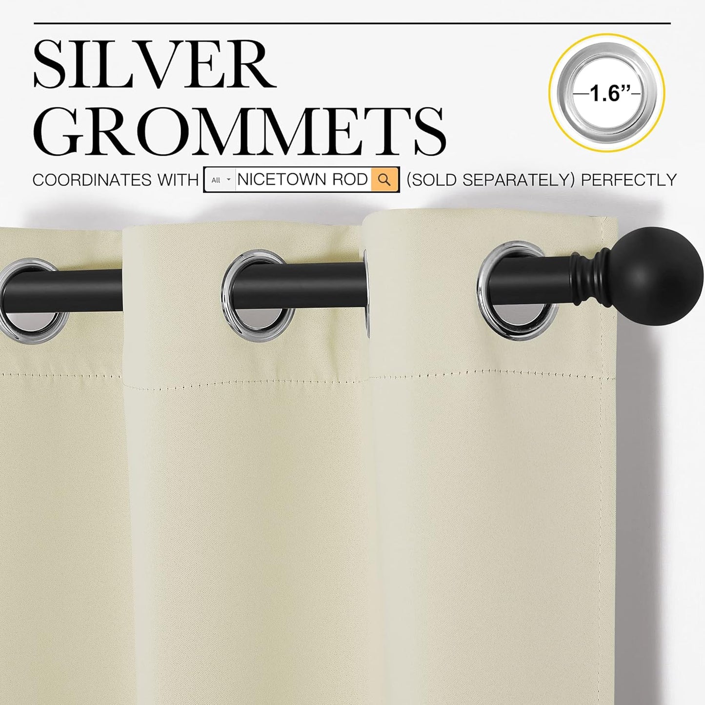NICETOWN Kitchen Curtains - Thermal Insulated Grommet Draperies for Room Darkening | Beige, 2 Panels (W42 x L68 inches)