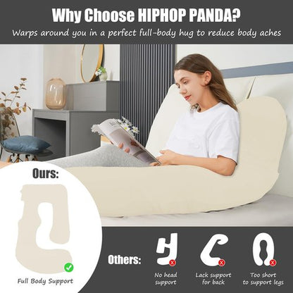 HIPHOP PANDA U-Shaped Pregnancy Pillow - Full Body Maternity Support for Comfort & Relief | 57 Inch, Ivory