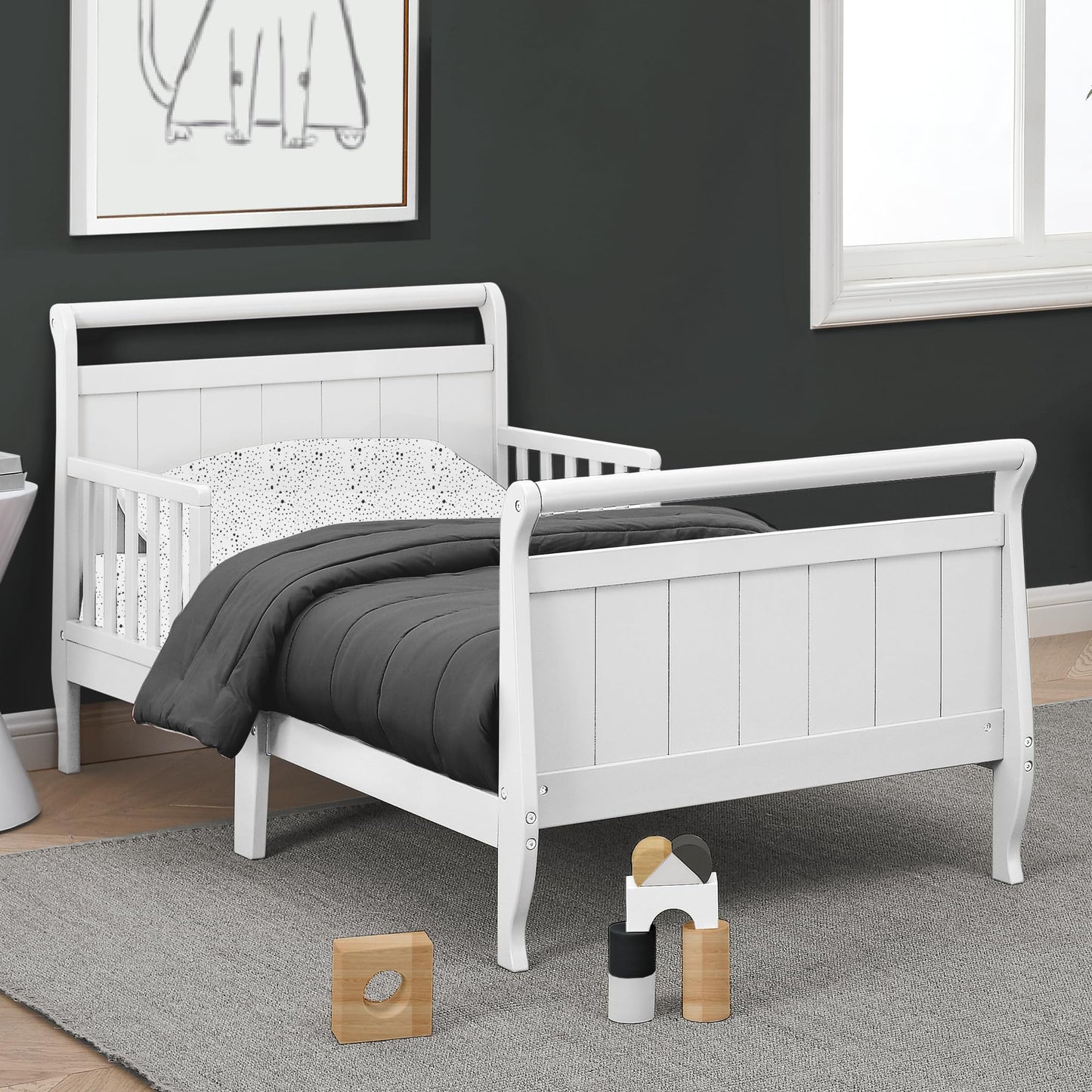 Delta Children Wood Sleigh Toddler Bed, White