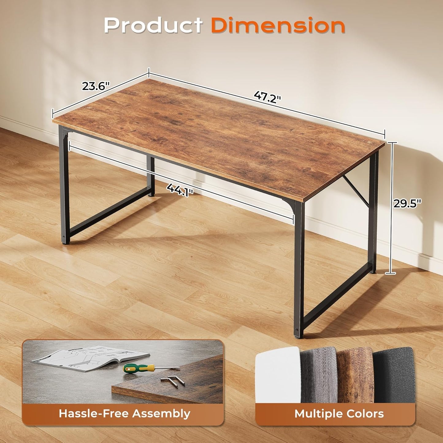 PRAISUN Computer Desk - 47" x 24" Gaming & Office Writing Desk with Rustic Brown Finish