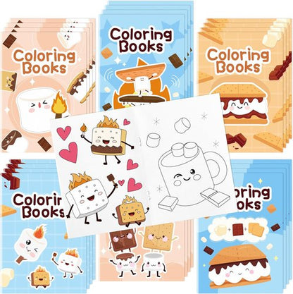 Marshmallow Mini Coloring Books - 24Pcs Camping-Themed Art Set for Kids' Birthday Party Favors