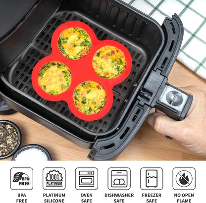 Puyeipt 2 Pack Air Fryer Egg Bite Molds - 4-Cup Silicone Baking Pans for Oven & Air Fryer