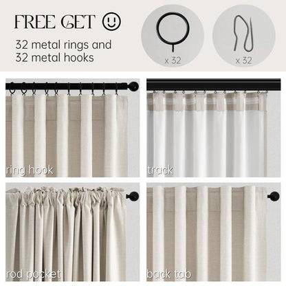 Topfinel Cream Linen Blackout Curtains 84 Inch Long for Bedroom Living Room, Ivory Pinch Pleat Back Tab Full Blackout Drapes Farmhouse Boho Curtains for Window, White Neutral Curtains 52" X 84" 7 FT