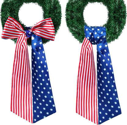 Skiennix 4th of July Patriotic Sash - Reversible Wreath Scarf for Festive Outdoor Decor | 2 Pcs
