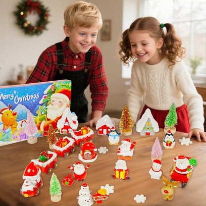 Hiawbon Mini Santa Figurines - 24-Day Advent Calendar with Resin Santa, Snowman & Xmas Trees for Holiday Decor