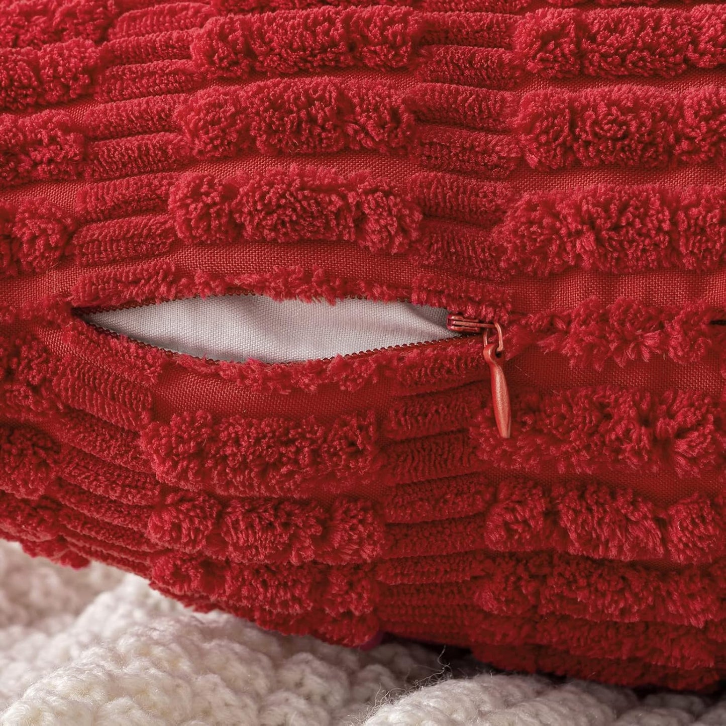 MIULEE Euro Sham Pillow Covers - Pack of 2 Red Corduroy, 24x24 Inch Soft Boho Striped Decor for Sofa & Bed