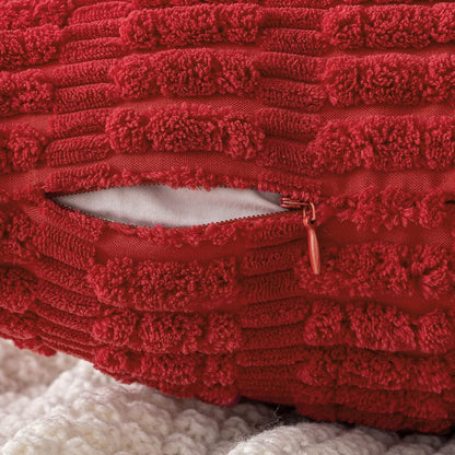 MIULEE Euro Sham Pillow Covers - Pack of 2 Red Corduroy, 24x24 Inch Soft Boho Striped Decor for Sofa & Bed
