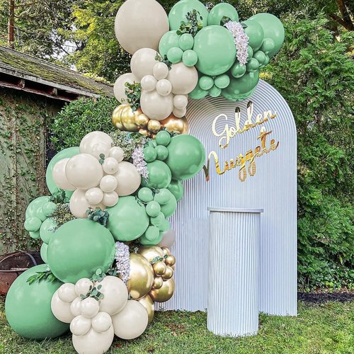 MOXMAY Green White Gold Balloon Garland Arch Kit, 160Pcs Latex Balloons Different Size Balloons 18 12 10 5 inch for Birthday Baby Shower Wedding Bridal Shower Party Decorations