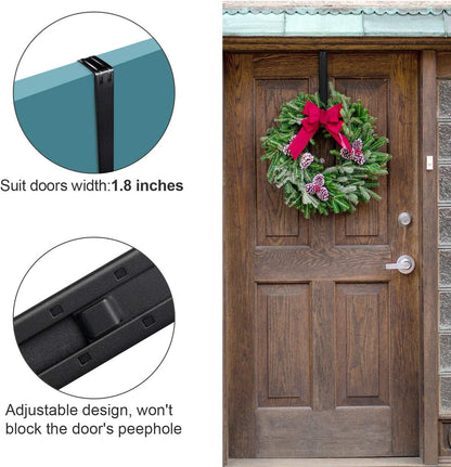 Myfolrena Wreath Hanger - Adjustable Door Hook for 15-24 Inch Wreaths | Holds Up to 20 lbs (Black)