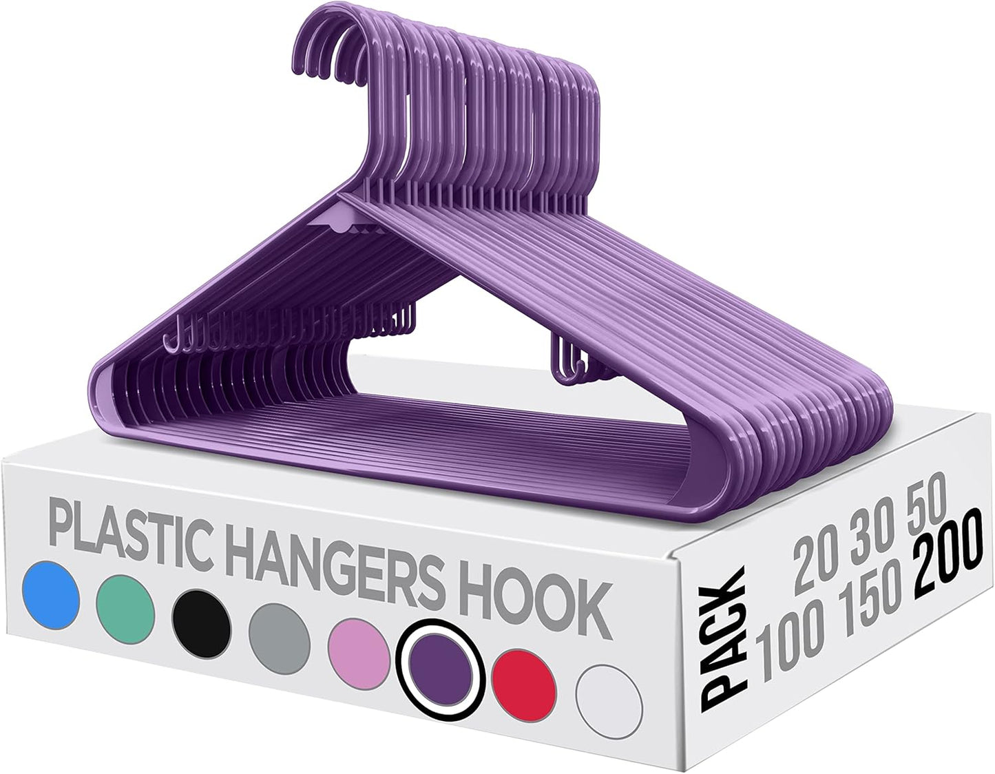 Utopia Home Plastic Hangers 200 Pack - Durable Space-Saving Clothes Hangers - Heavy Duty Purple Design