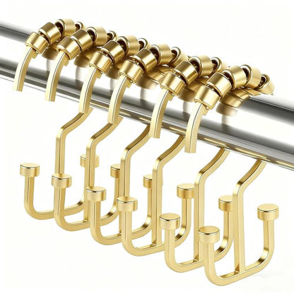 BBV Shower Curtain Hooks Rings, 12 Pcs Rust Resistant Metal Double Glide Shower Hooks for Bathroom Shower Rods Curtains (Gold)