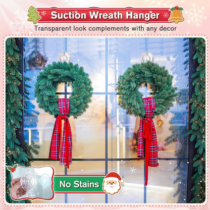 VIS'V Wreath Hanger - Heavy Duty Suction Cup Hooks | 22 LB Capacity, Clear, 2 Pack, Removable & Reusable